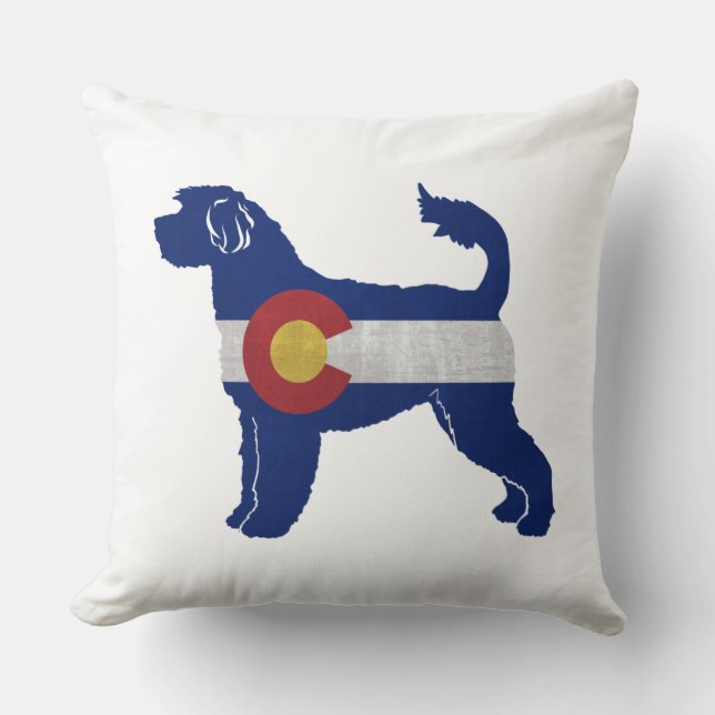 Portugese Water Dog Colorado Flag Cushion (Front)