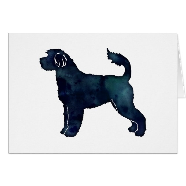 Portugese Water Dog Watercolor Silhouette Card (Front Horizontal)