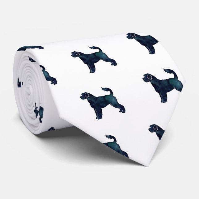 Portugese Water Dog Watercolor Silhouette Tie (Rolled)