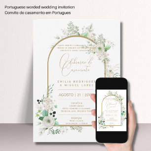 Portugeuse Casamento Floral White Rosas Brancas Invitation