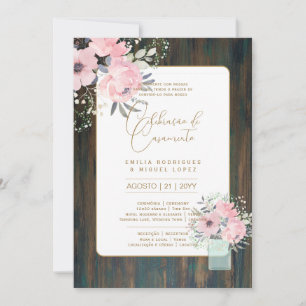 Portugeuse Casamento Flores Folclóricas Rústica Invitation