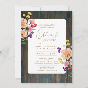 Portugeuse Casamento Flores Folclóricas Rústica Invitation