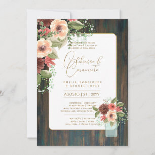 Portugeuse Casamento Flores Folclóricas Rústica Invitation