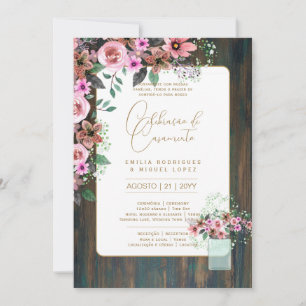 Portugeuse Casamento Flores Folclóricas Rústica Invitation