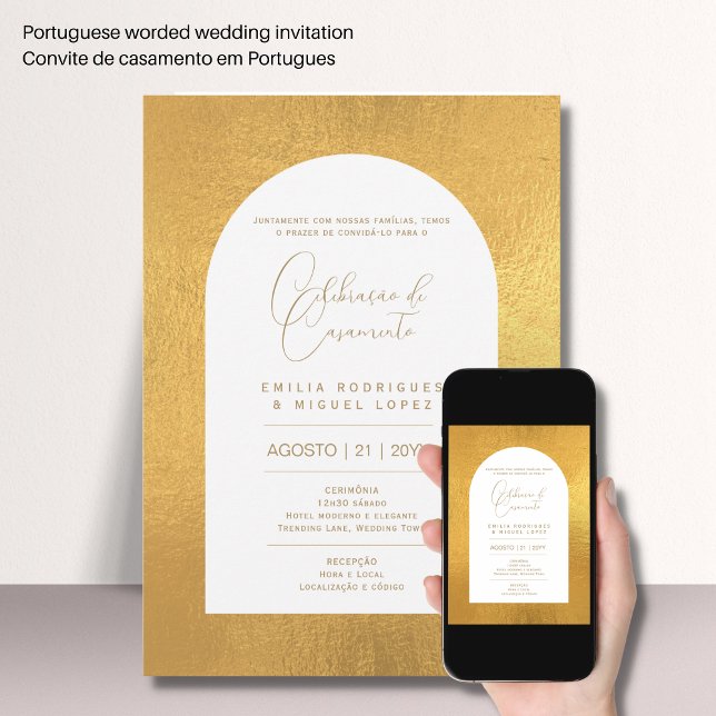 Portugeuse |  Casamento Folha de Ouro Falsa Invita Invitation (Creator Uploaded)