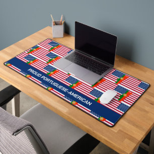 PORTUGUESE AMERICAN Flag Map Desk Mat