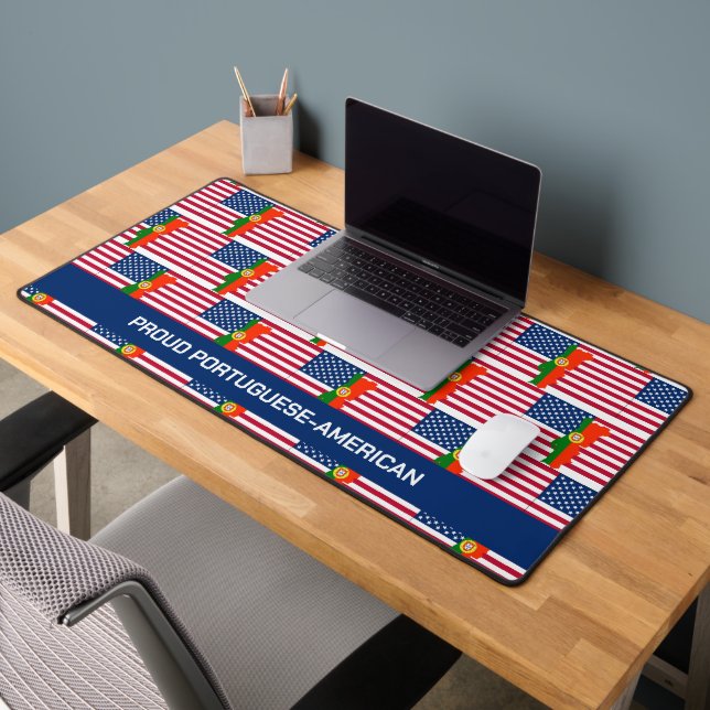 PORTUGUESE AMERICAN Flag Map Desk Mat (Office 2)