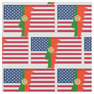 PORTUGUESE AMERICAN Flag Map Fabric
