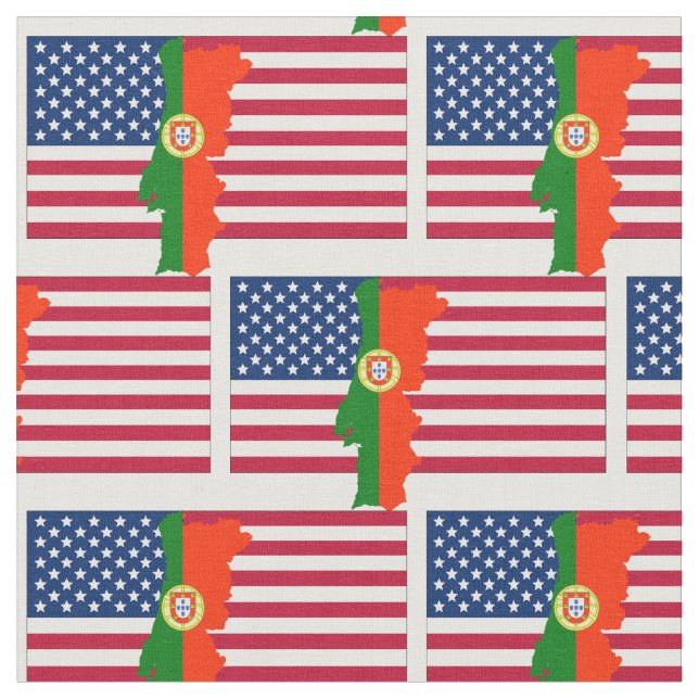 PORTUGUESE AMERICAN Flag Map Fabric (Close Up)
