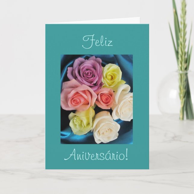 Portuguese: Aniversario Parabens Birthday -teal Card (Front)