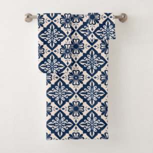 Portuguese Azulejo Blue and White Bath Towel Set