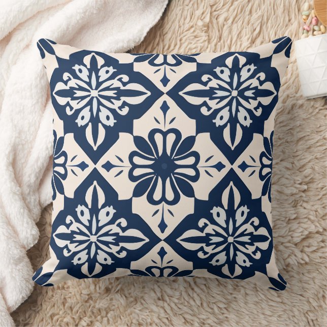 Portuguese Azulejo Blue and White Cushion (Blanket)
