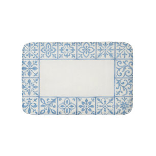 Portuguese Azulejo tile blue stationary design Bath Mat