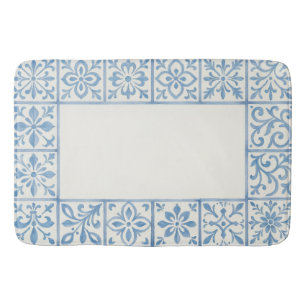 Portuguese Azulejo tile blue stationary design Bath Mat