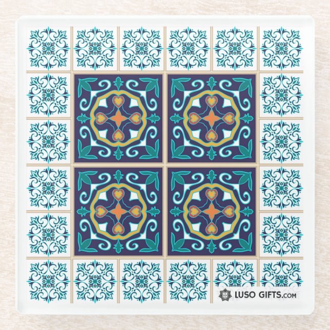 Portuguese Azulejo Tile Glass Coaster (Front)