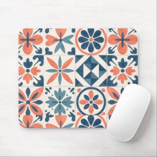 Portuguese Azulejo Tile Pattern Mousepad – Blue &