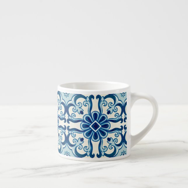 Portuguese Azulejos Blue Floral Tile Pattern  Espresso Cup (Right)