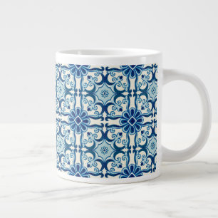 Portuguese Azulejos Blue Floral Tile Pattern Large Coffee Mug