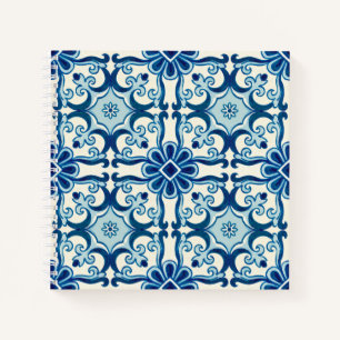 Portuguese Azulejos Blue Floral Tile Pattern Notebook