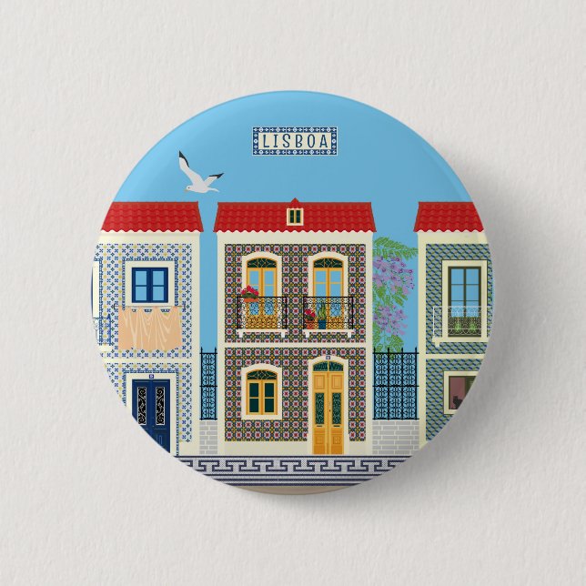 Portuguese beautiful houses with tiles or azulejos 6 cm round badge (Front)