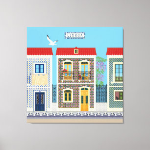 Portuguese beautiful houses with tiles or azulejos canvas print