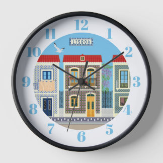 Portuguese beautiful houses with tiles or azulejos clock