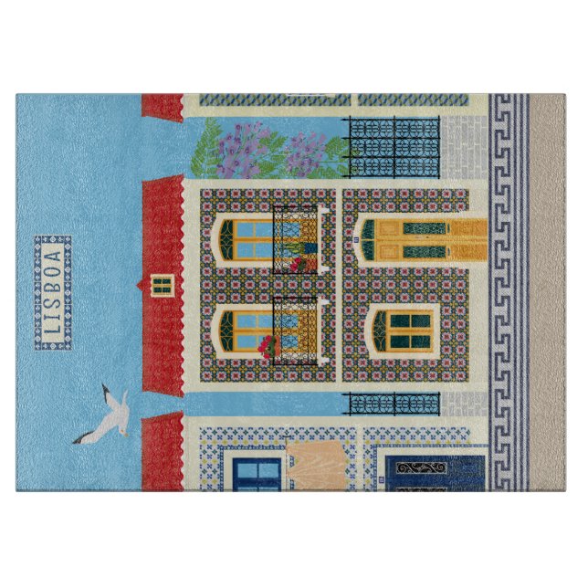 Portuguese beautiful houses with tiles or azulejos cutting board (Front)