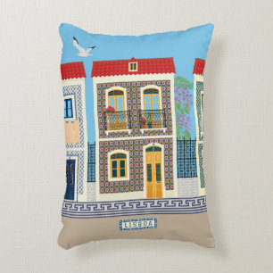 Portuguese beautiful houses with tiles or azulejos decorative cushion