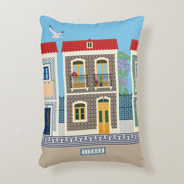 Portuguese beautiful houses with tiles or azulejos decorative cushion (Front(Vertical))