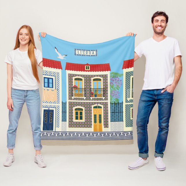 Portuguese beautiful houses with tiles or azulejos fleece blanket (In Situ)