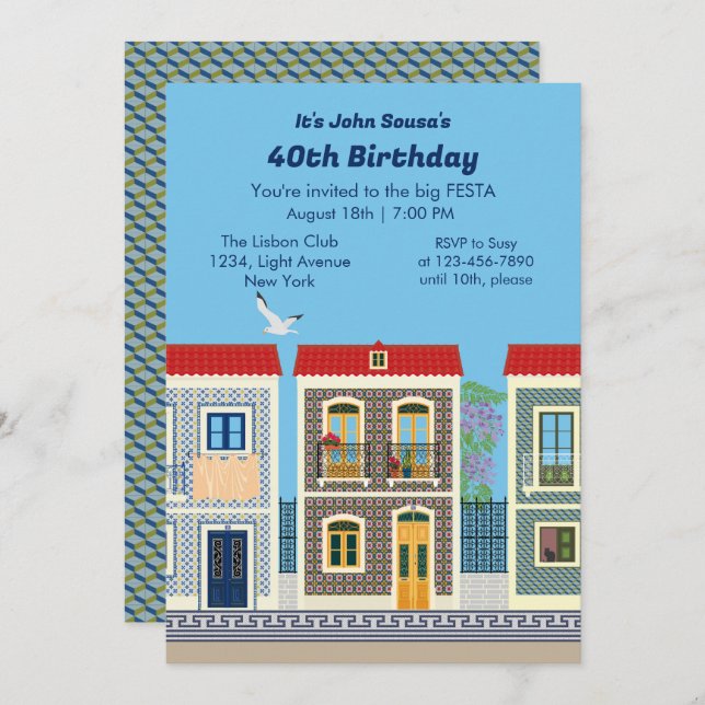 Portuguese beautiful houses with tiles or azulejos invitation (Front/Back)