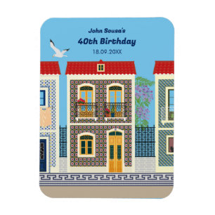 Portuguese beautiful houses with tiles or azulejos magnet