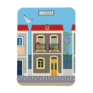 Portuguese beautiful houses with tiles or azulejos magnet