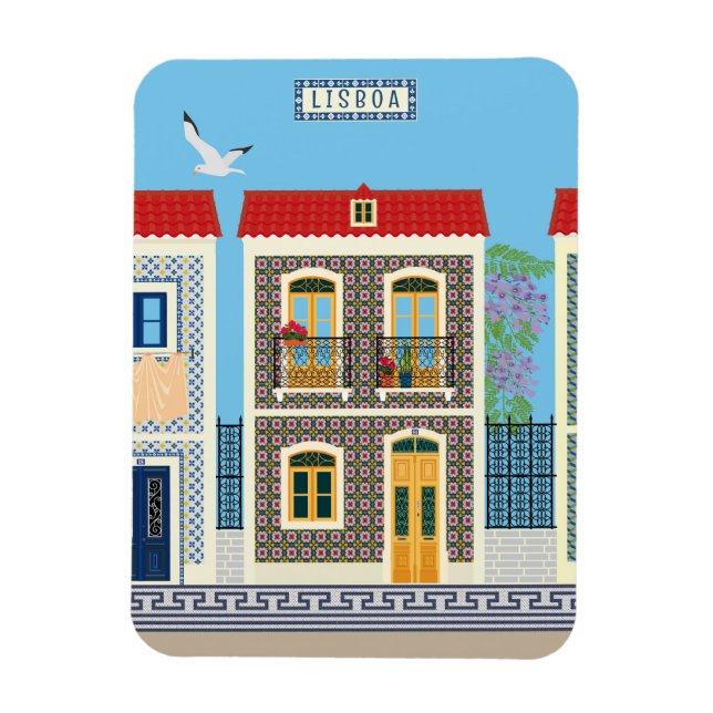 Portuguese beautiful houses with tiles or azulejos magnet (Vertical)