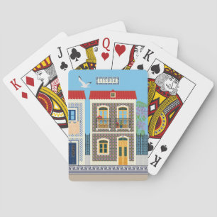 Portuguese beautiful houses with tiles or azulejos playing cards