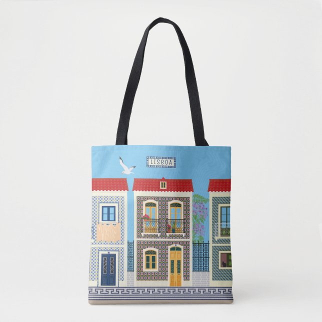 Portuguese beautiful houses with tiles or azulejos tote bag (Front)