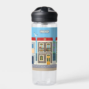 Portuguese beautiful houses with tiles or azulejos water bottle