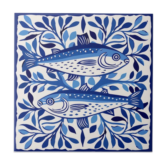 Portuguese Blue and White Sardine Tile (Front)
