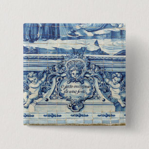Portuguese blue and white wall tiles with angels 15 cm square badge