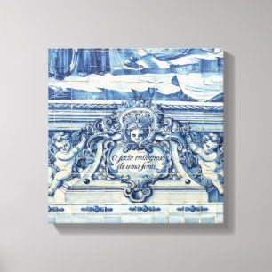 Portuguese blue and white wall tiles with angels canvas print