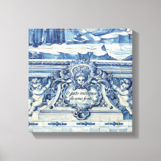 Portuguese blue and white wall tiles with angels canvas print