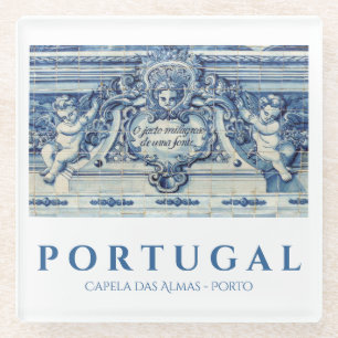 Portuguese blue and white wall tiles with angels glass coaster