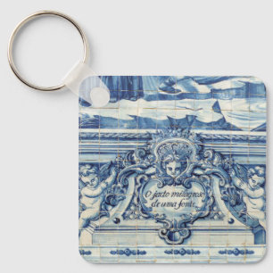 Portuguese blue and white wall tiles with angels key ring