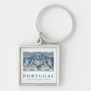 Portuguese blue and white wall tiles with angels key ring