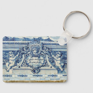 Portuguese blue and white wall tiles with angels key ring