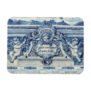 Portuguese blue and white wall tiles with angels magnet