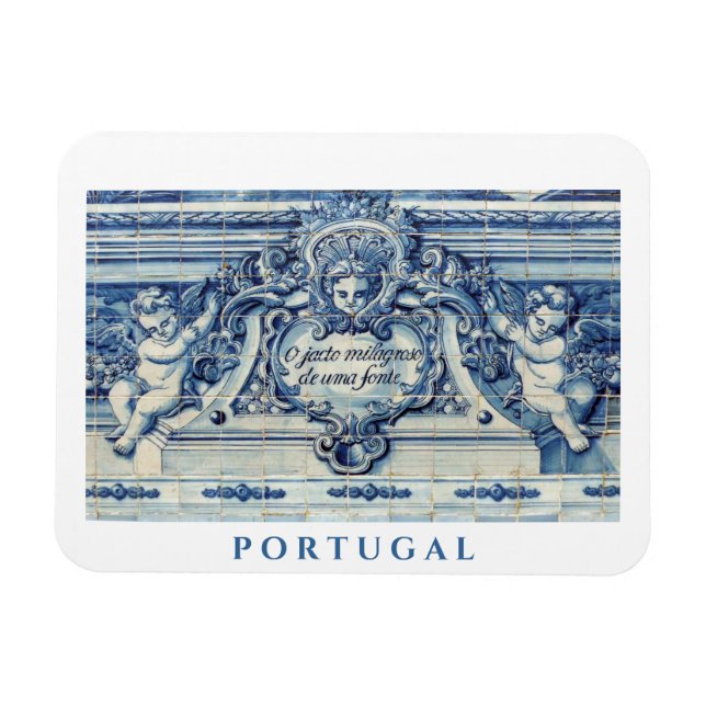 Portuguese blue and white wall tiles with angels magnet (Horizontal)