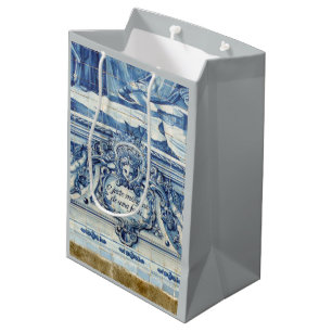 Portuguese blue and white wall tiles with angels medium gift bag