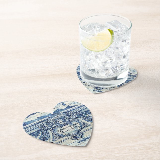 Portuguese blue and white wall tiles with angels paper coaster (Insitu)