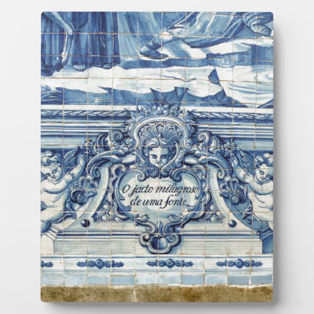 Portuguese blue and white wall tiles with angels plaque (Front)